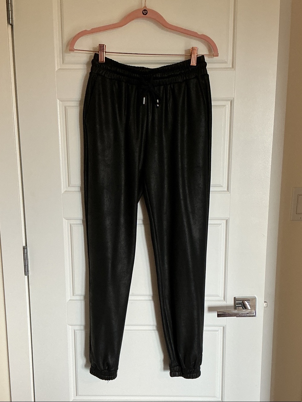 Black Faux Leather Jogger Pants
